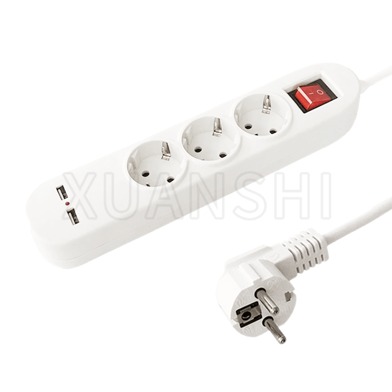 Regleta europea de 3 vías con 2 USB e interruptor JL-3,XS-XBDK30U