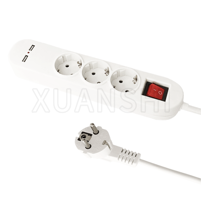 Regleta europea de 3 vías con 2 USB e interruptor JL-3,XS-XBDK30U