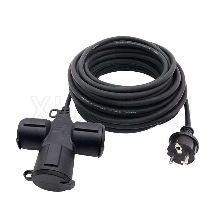 Cable de extensión de alimentación para exteriores IP44 con tres enchufes JL-3F, JL-3G